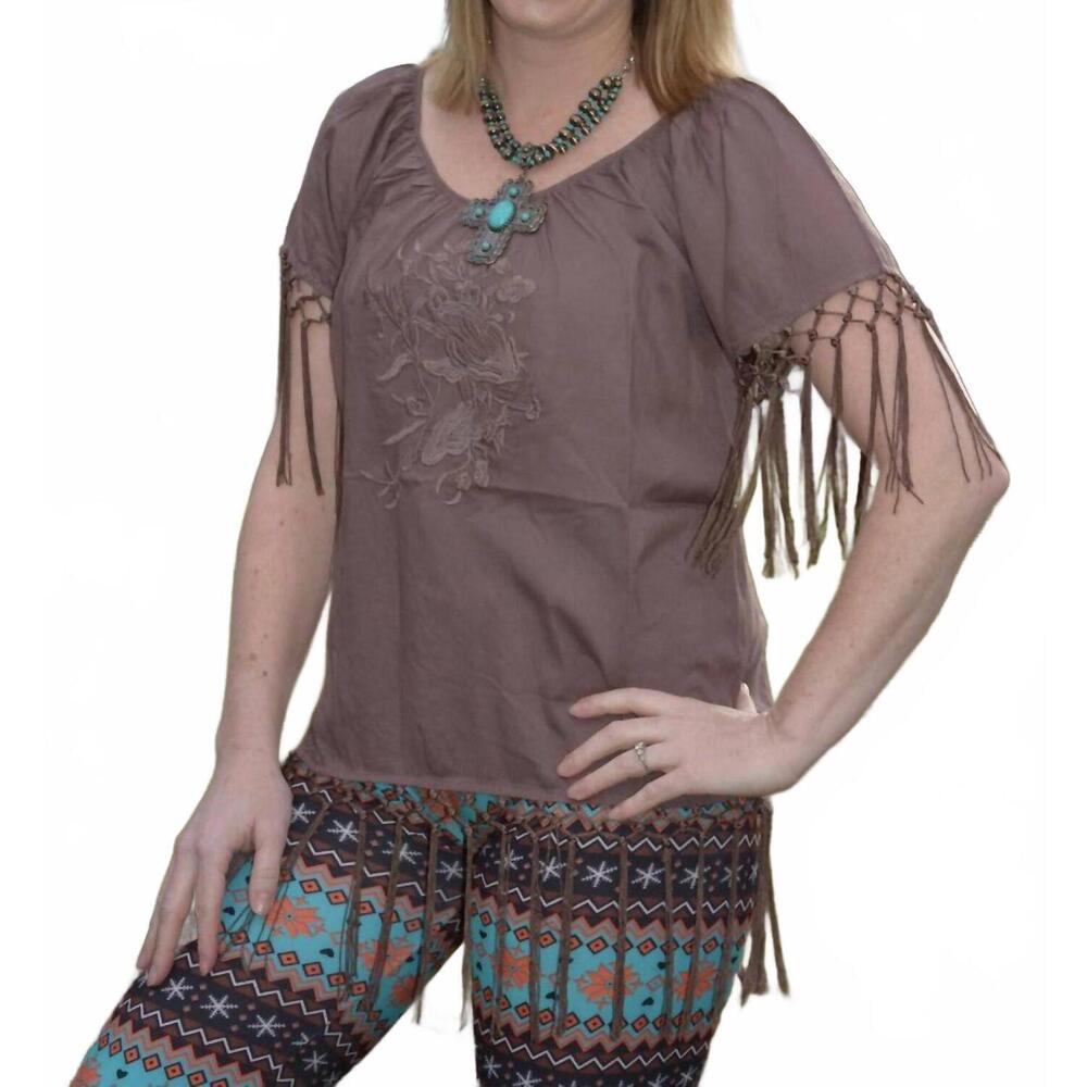 NEW R CINCO RANCH never gonna change tunic in brown